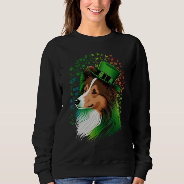 Green Sheltie shamrock on St Patricks Day Shetland Sweatshirt (Front)