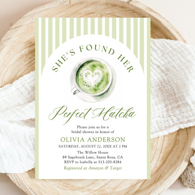 Green She's Found Her Perfect Matcha Bridal Shower Invitation (Watercolor Green She's Found Her Perfect Matcha Bridal Shower Invitation)