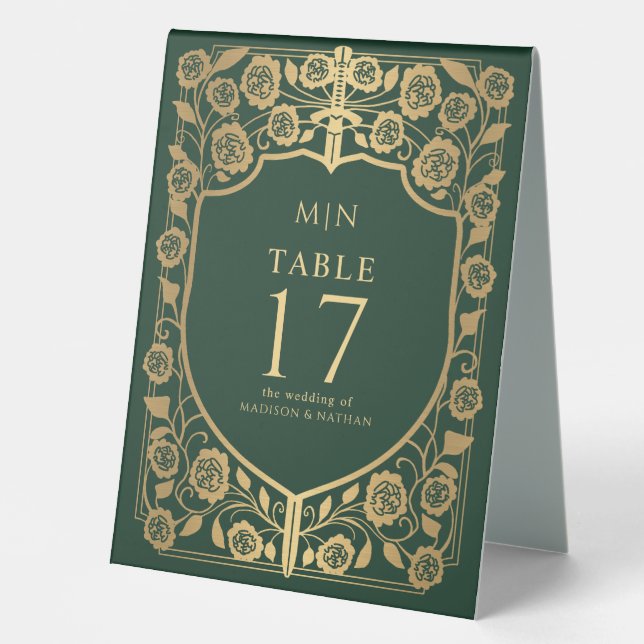 Green Shield Mediaeval Fantasy Monogram Wedding  (Front)