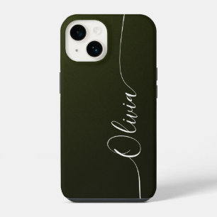 Green Shimmer Elegant Calligraphy Script Name iPhone 14 Case