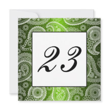 Green Shimmer White Lace Paisley Table Number
