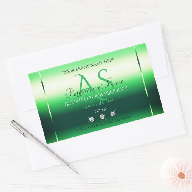 Green Shimmery Product Labels Rhinestones Monogram (Envelope)