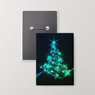 Green Shine of Stars on Christmas Tree Dark