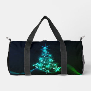 Green Shine of Stars on Christmas Tree Dark Duffle Bag