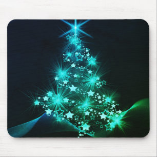 Green Shine of Stars on Christmas Tree Dark  Mouse Pad