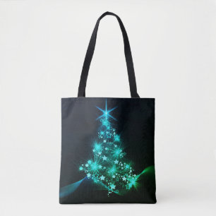Green Shine of Stars on Christmas Tree Dark Tote Bag