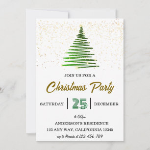 Green Shining Christmas Tree Party Invitation