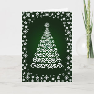 Green Shining Stars Christmas Tree Greetings Card