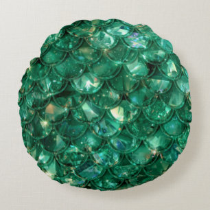 Green Shiny Mermaid Print Round Cushion