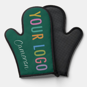 Green Silicone Oven Mitt with Business Logo & Name