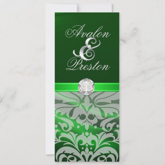Green Silk Diamond Damask Wedding Invitation (Front)