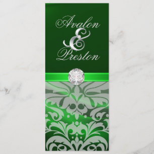 Green Silk Diamond Damask Wedding Invitation