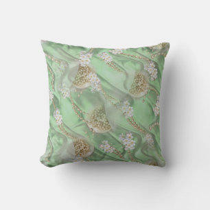 Green Silk & Ivory Champaign Pearls Cushion