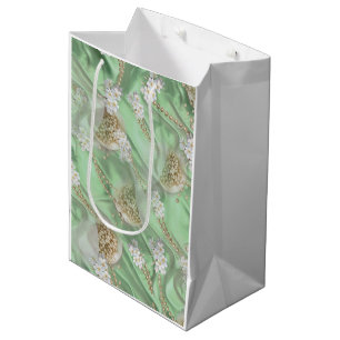 Green Silk & Ivory Champaign Pearls Medium Gift Bag