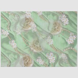 Green Silk & Ivory Champaign Pearls Tissue Paper