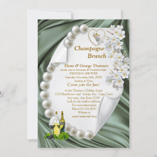 Green Silk  & Ivory Pear Wedding Shower Invitation