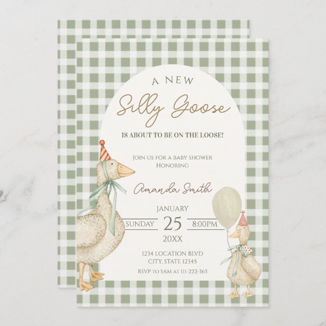 Green Silly Goose Baby shower Invitation (Front/Back)