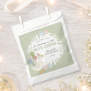 Green Silly Goose Floral Gingham Baby Shower Favour Bag
