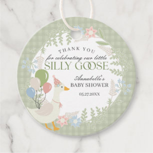 Green Silly Goose Floral Gingham Baby Shower Favour Tags