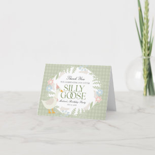 Green Silly Goose Floral Gingham Birthday Thank You Card