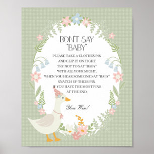Green Silly Goose Floral Gingham Dont Say Baby Poster