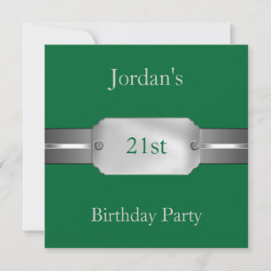 Green Silver 21st Elegant Male Birthday Party Invitation
