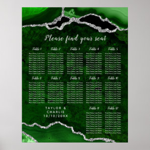Green Silver Agate Wedding Seating Chart 12 Table