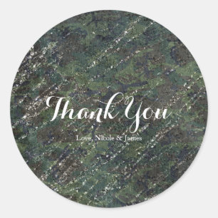 Green & Silver Army Camo Sparkle Elegant Party Classic Round Sticker