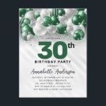 Green Silver Balloon Glitter Any Age Birthday  Postcard<br><div class="desc">Modern Glam Emerald Green Silver Balloon Glitter Sparkle Any Age Birthday Invitation</div>
