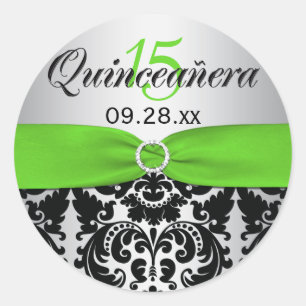 Green, Silver, Black Damask Quinceanera Sticker
