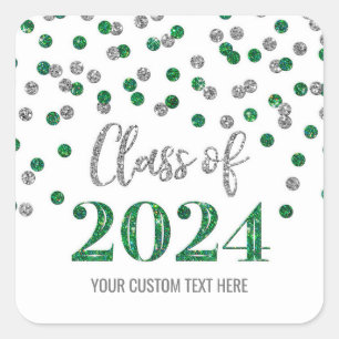 Green Silver Confetti Graduation 2024  Square Sticker