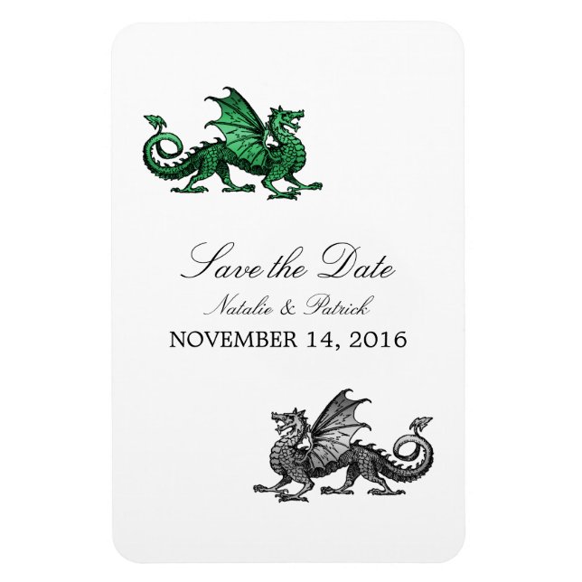 Green Silver Dragon Save the Date Magnet (Vertical)