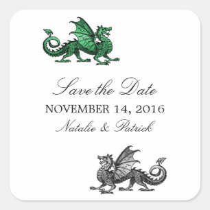 Green Silver Dragon Save the Date Stickers
