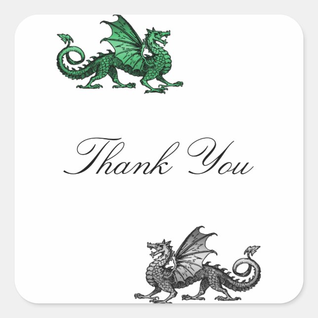 Green Silver Dragon Thank You Stickers (Front)