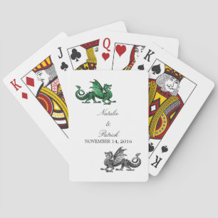 Green Silver Dragon Wedding Playing Cards