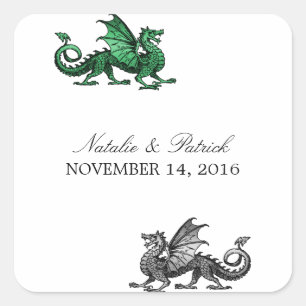 Green Silver Dragon Wedding Stickers