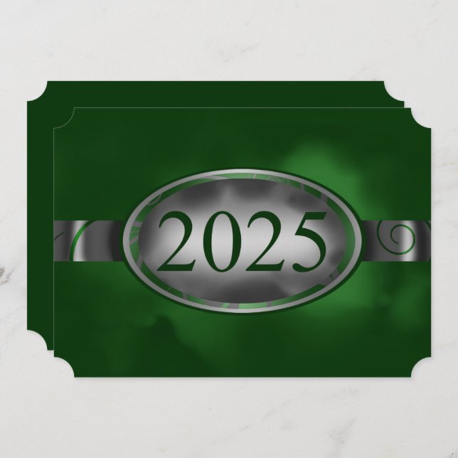 Green/Silver Floral Button 2025 Graduation Party Invitation (Front/Back)