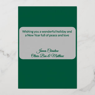 Green Silver Foil Watercolor Leaf Photo Christmas Foil Holiday Card