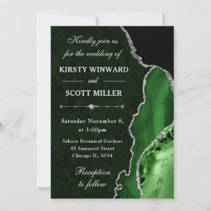 Green & Silver Glitter Agate and marble Wedding Invitation