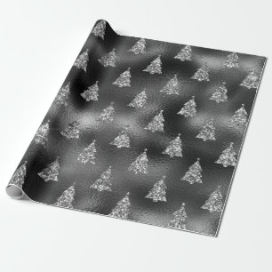 Green Silver Glitter Christmas Tree Glam Wrapping Paper