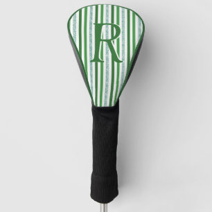 Green Silver Glitter Stripes Monogrammed Custom Golf Head Cover