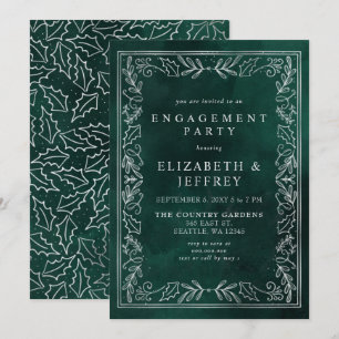 Green Silver Holly Christmas Engagement Party  Invitation