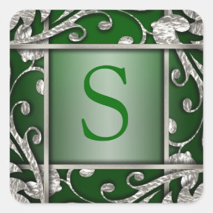 Green Silver Lattice Monogram Envelope Seal