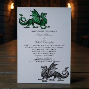 Green Silver Mediaeval Dragon Wedding Invite