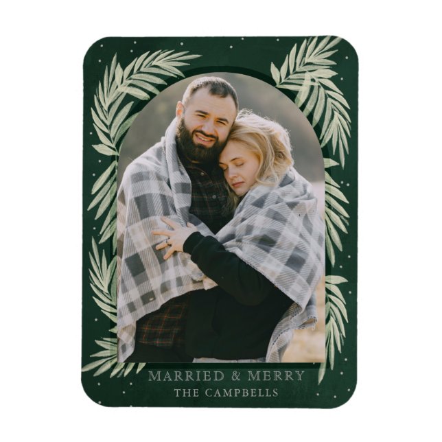 Green Silver Merry Arch Botanical Photo Holiday  Magnet (Vertical)