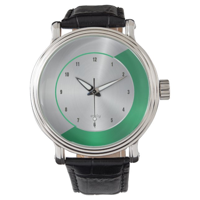 Green & Silver Modern Metallic Geometric design La Watch (Front)