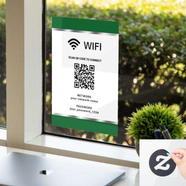 Green Silver QR Code Wifi Network and Password (Office)