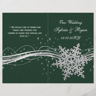 green Silver Snowflakes wedding programs folded