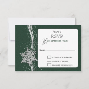 green Silver Snowflakes Winter wedding RSVP Card