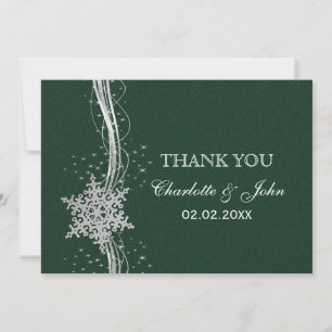 green Silver Snowflakes Winter wedding Thank You Invitation